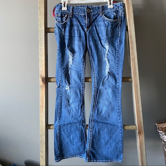 Amethyst Jeans Denim - Amethyst Flare Jeans with Holes